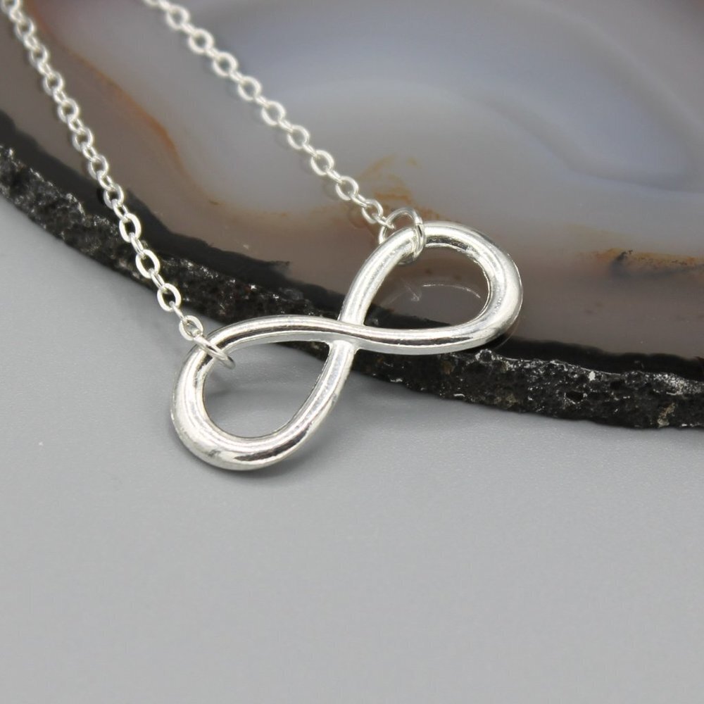 Jewelry necklace infinity love symbol dainty white gold tone minimalist new